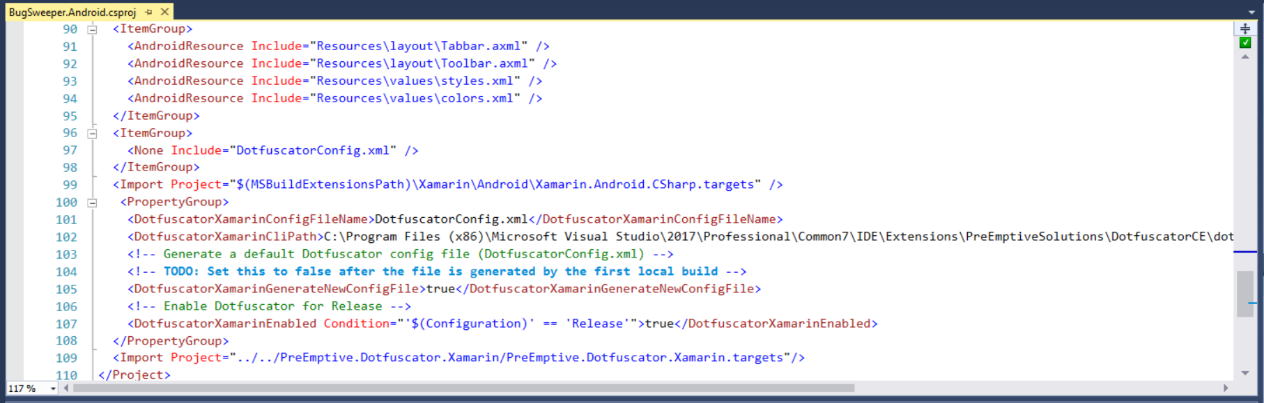 import-dotfuscator-xamarin-targets-to-visual-studio-project-file.png
